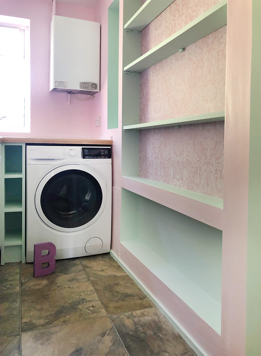 Green and Pink Laundry Room